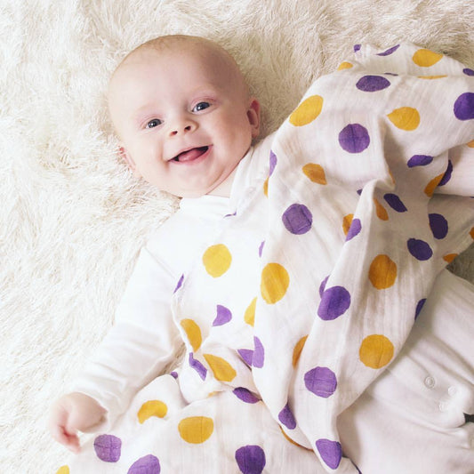 Purple and Gold Dotty Dots Bamboo Swaddle